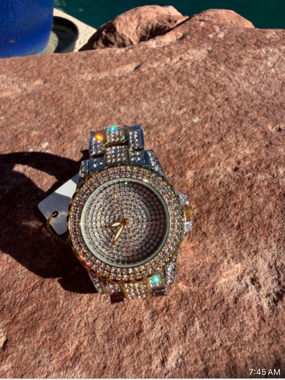 Gold & Silver Pave Crystal Bracelet Watch